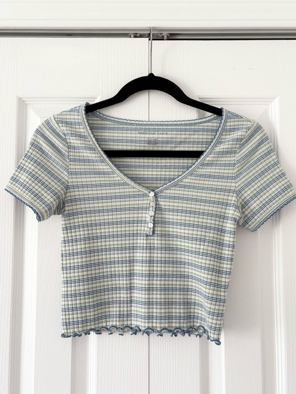 American Eagle Blue and Green Ribbed Top